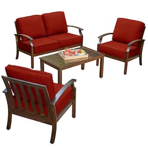 Bridgeport 4-Piece Metal Patio Conversation Set with Red Cushions