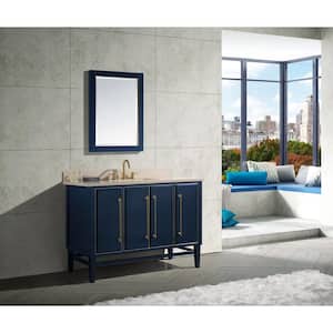 Mason 49 in. W x 22 in. D Bath Vanity in Navy Blue/Gold Trim with Marble Vanity Top in Crema Marfil with White Basin