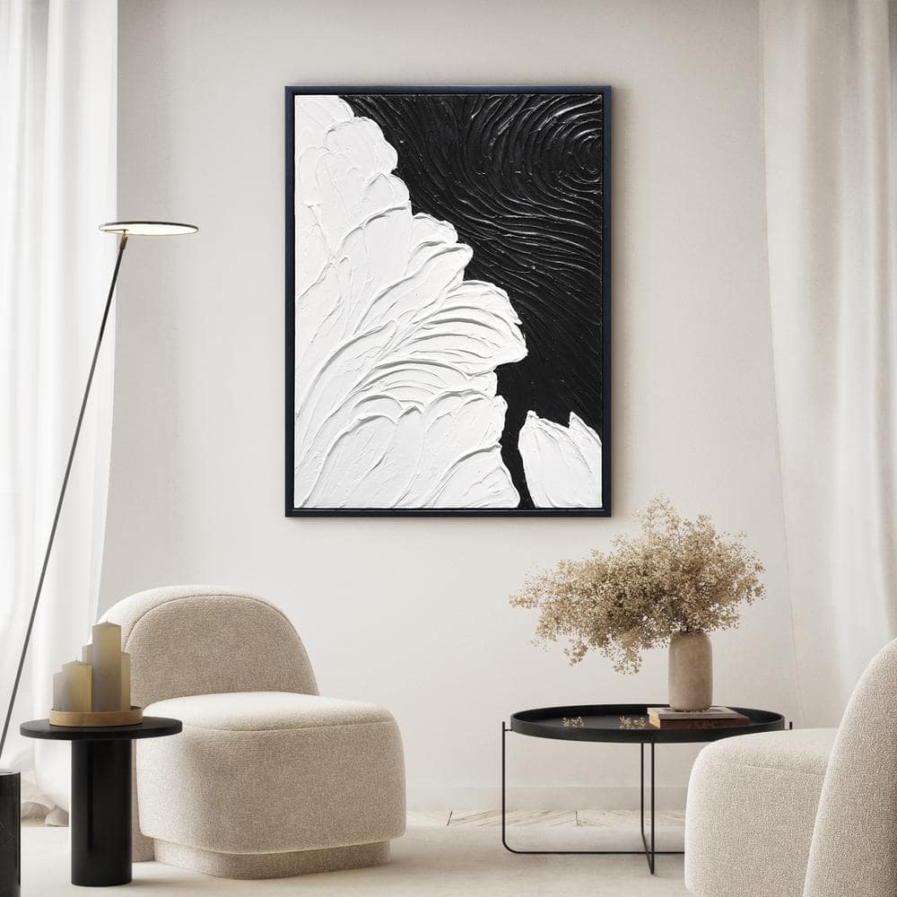 Monochrome Black and White Abstract Canvas Painting, 30" x 40"