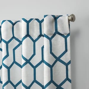 Hexa Teal Geometric Light Filtering Hidden Tab / Rod Pocket Curtain, 54 in. W x 84 in. L (Set of 2)