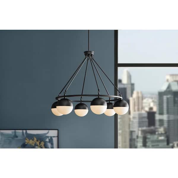 Home Decorators Collection Palla 6-Light Black Globe Chandelier with Frosted Glass Shade