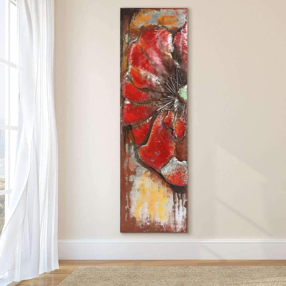 Handmade Red Poppy Detail Iron Wall Sculpture
