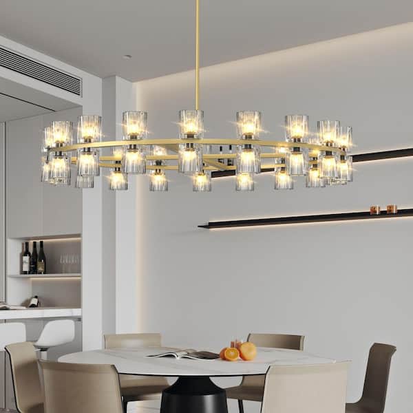 36-light Gold LED Crystal Chandelier with lron Frame, Adjustable Height and G4 Bulb Included