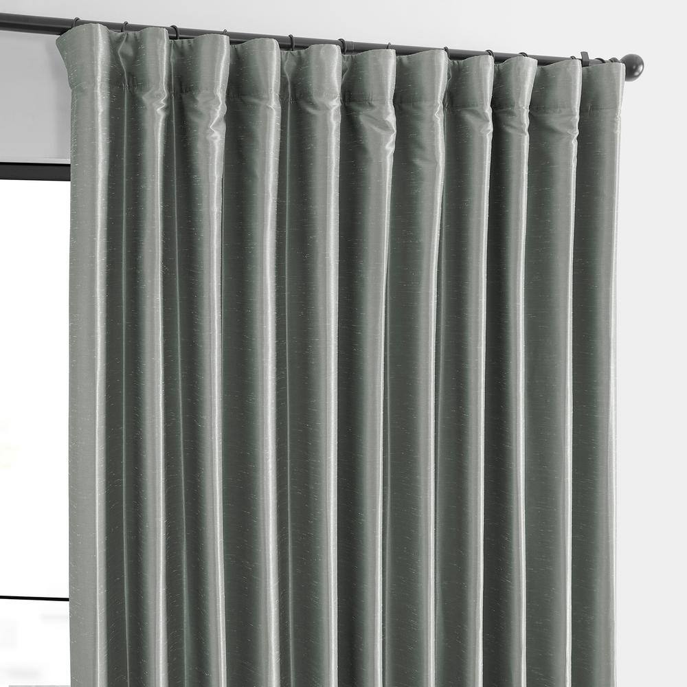 Silver Faux Silk Blackout Puddle Length Curtain Panel