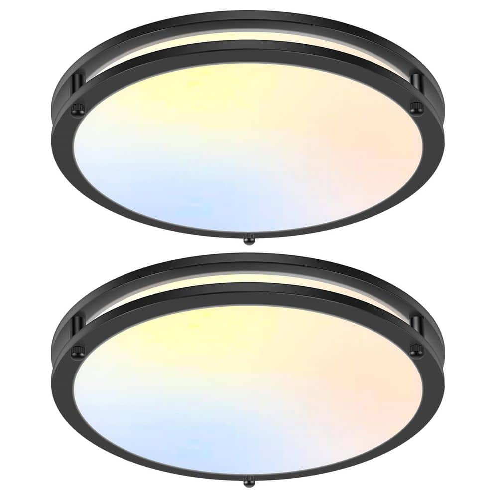 Nordic Hygge 50W LED Dimmable Flush Mount Ceiling Light, Black (2-Pack)