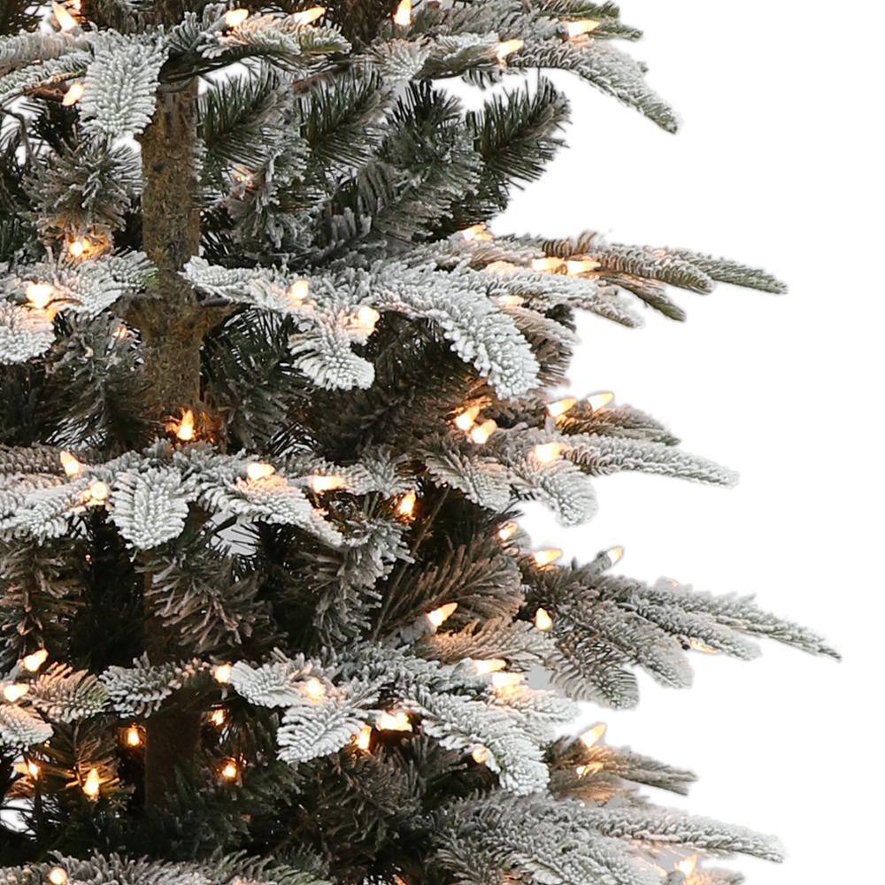 7.5-Foot Slim Flocked Fir Pre-Lit Christmas Tree with White Lights