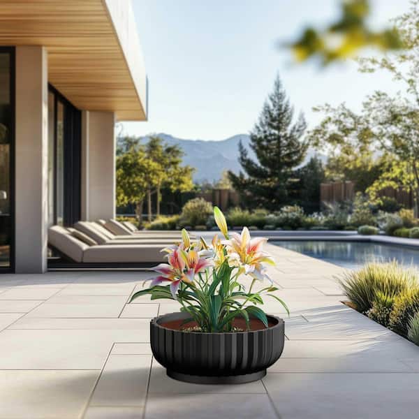 21 in. Large Charcoal Black (Enhanced Interior) Concrete Round Planter / Pot with Drainage Holes