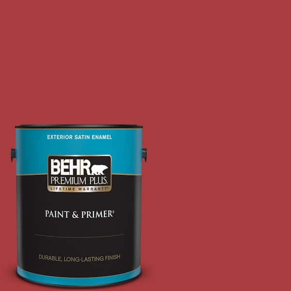 BEHR PREMIUM PLUS 1 gal. #S-G-160 California Poppy Satin Enamel Exterior Paint & Primer