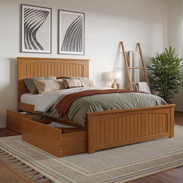 AFI Nantucket Light Toffee Natural Bronze Solid Wood Frame Full Platform Bed with Matching Footboard and Storage Drawers