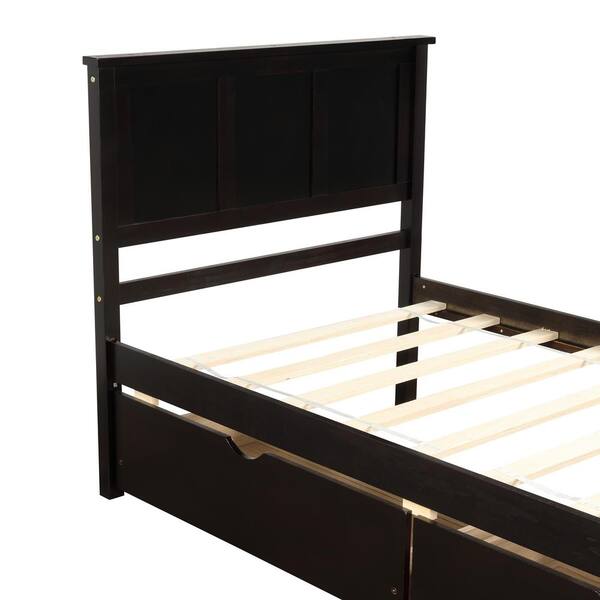 URTR 42.7 in. W Espresso Wood Frame Twin Size Platform Bed