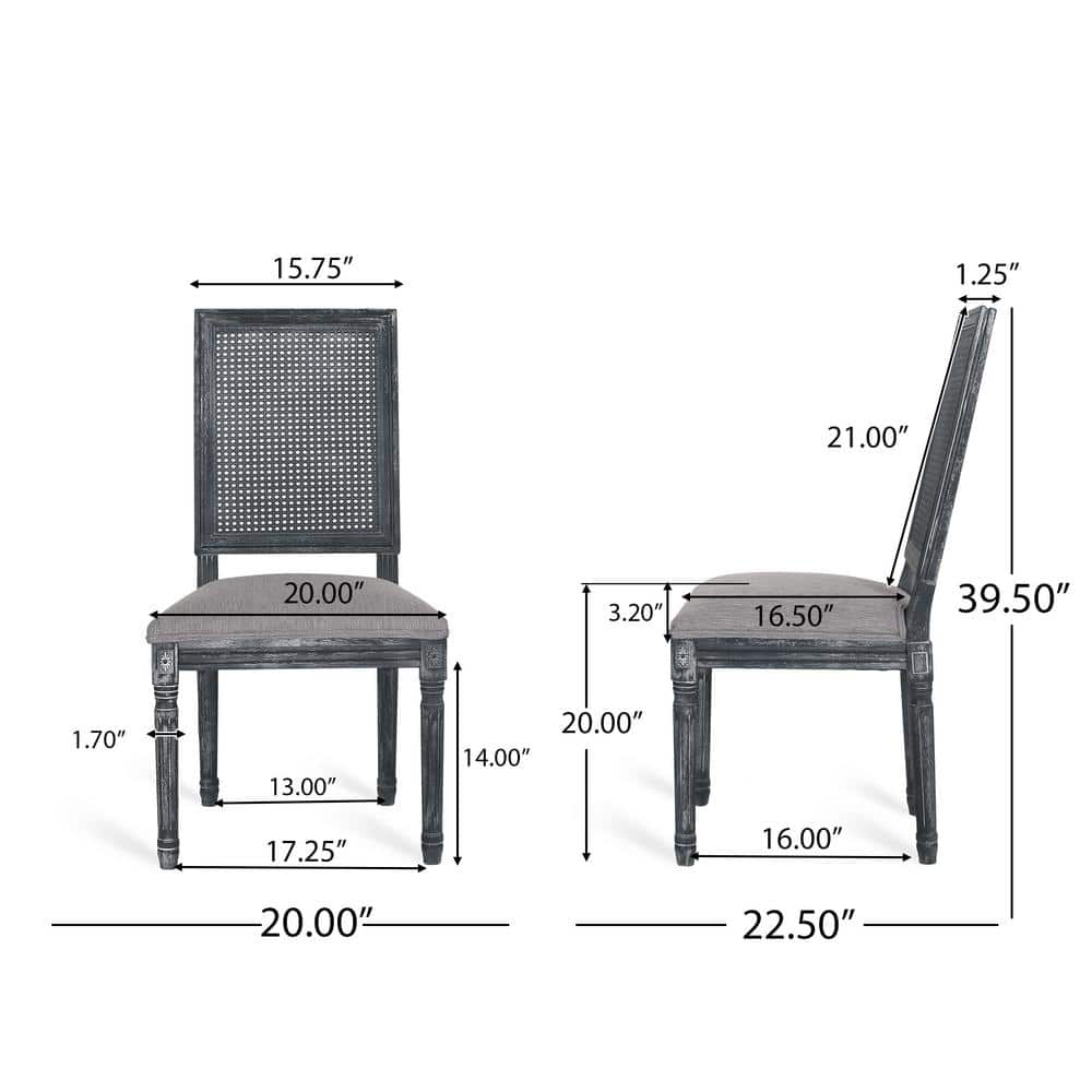 Gray Upholstered Cane Back Wood Side Chair Set