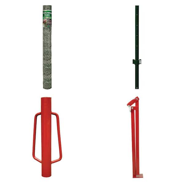 5 ft. x 150 ft. 20 GA Poultry Netting, 6 ft. Steel U-Post, Post Driver and T-Post Puller Combo