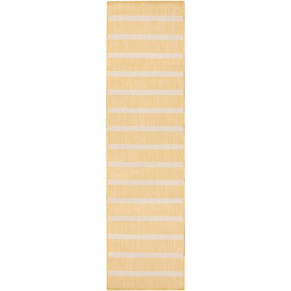 Positano Yellow Ivory 2 ft. x 10 ft. Stripes Contemporary Runner Area Rug