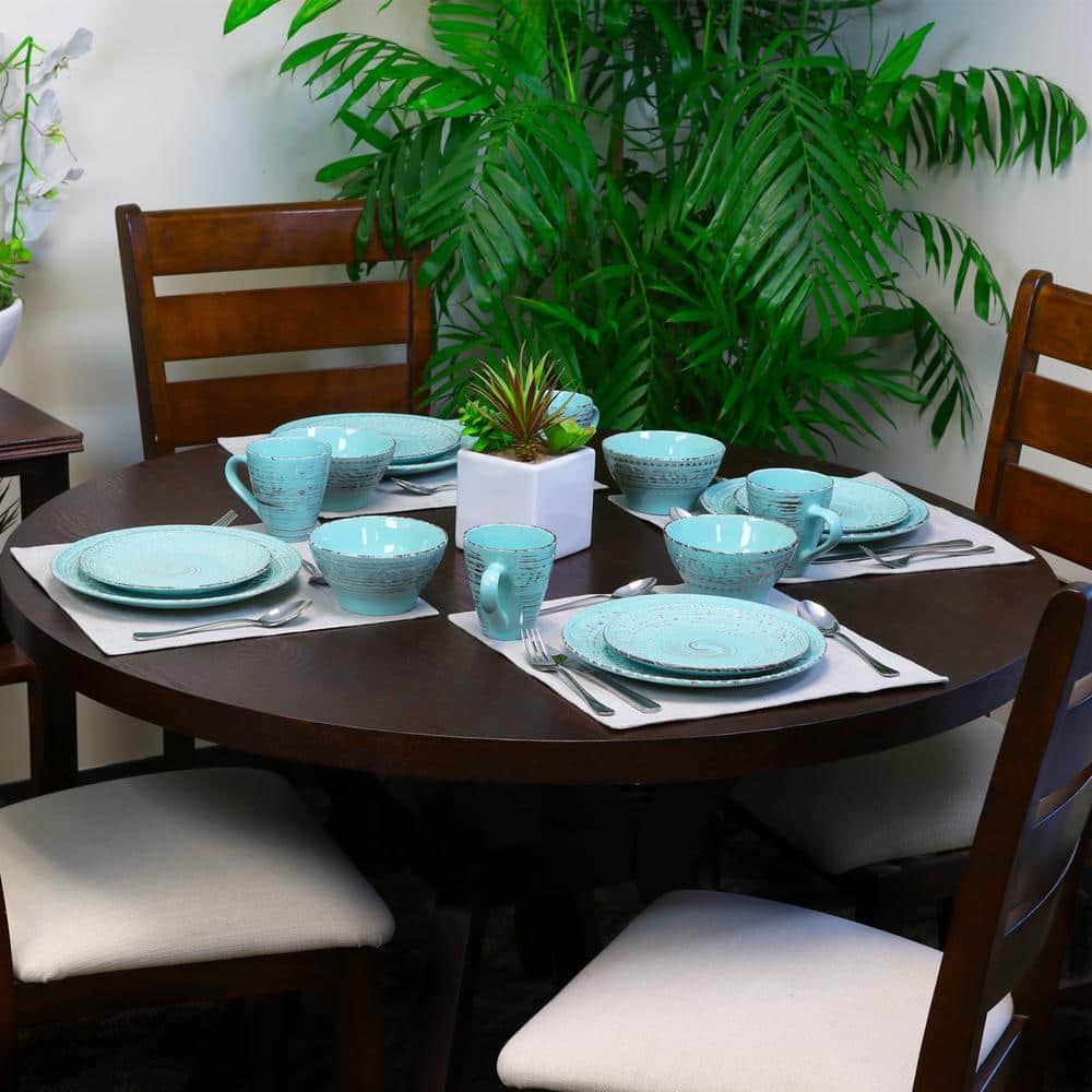 Turquoise Ceramic Coastal 16-Piece Dinnerware Set for Four