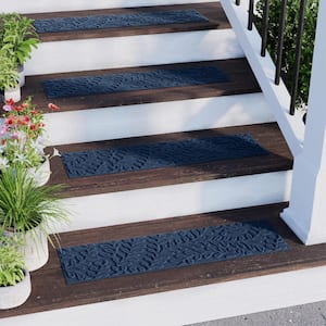 Waterhog Boxwood 8.5 in. x 30 in. PET Polyester Indoor Outdoor Stair Tread Cover (Set of 4) Navy