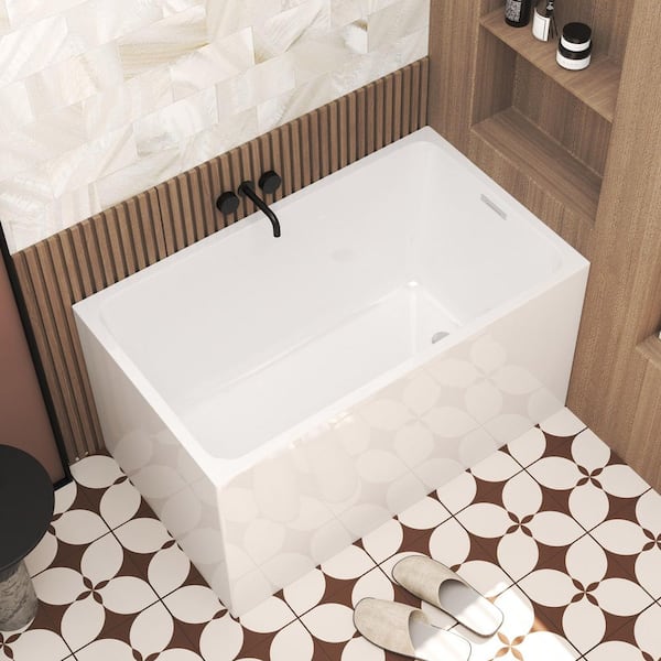 47 in. x 27.6 in. Soaking Bathtub in Gloss White with Chrome Overflow and Pop-Up Drain