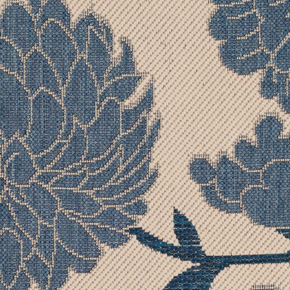 Blue and Beige Floral Outdoor Area Rug