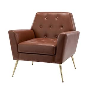 Ilioneus Modern Brown Polyurethane Button-tufted Geometric Shape Armchair with Gold Accent Legs