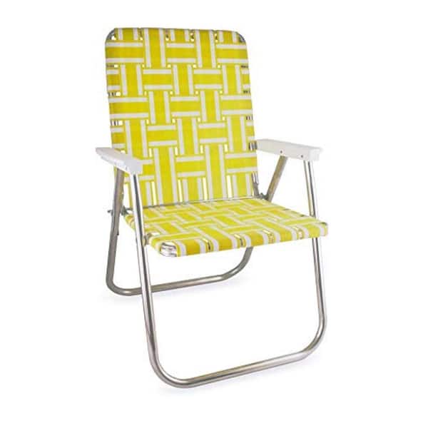 Unbranded Durable Yellow And White Aluminum Lightweight Stackable Folding Lawn Chair with White Arms
