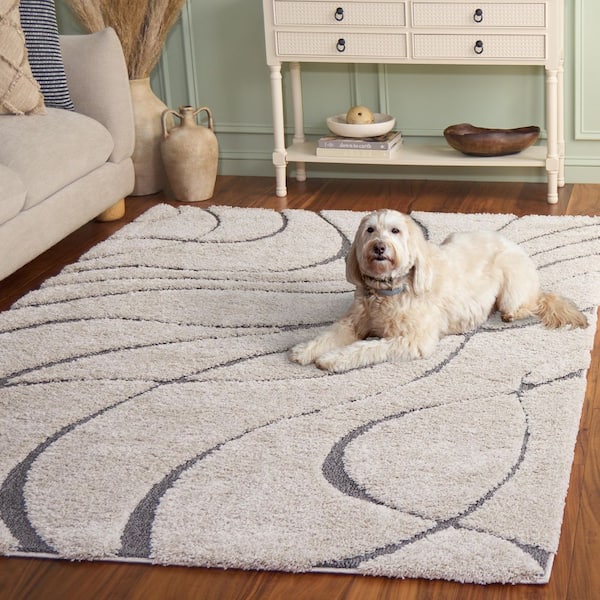 SAFAVIEH Florida Shag Cream/Gray 8 ft. x 10 ft. Solid Area Rug