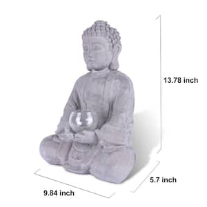 14.17 in. H Gray Cement Meditating Buddha Garden Statue Tealight Candle Holder Ornament
