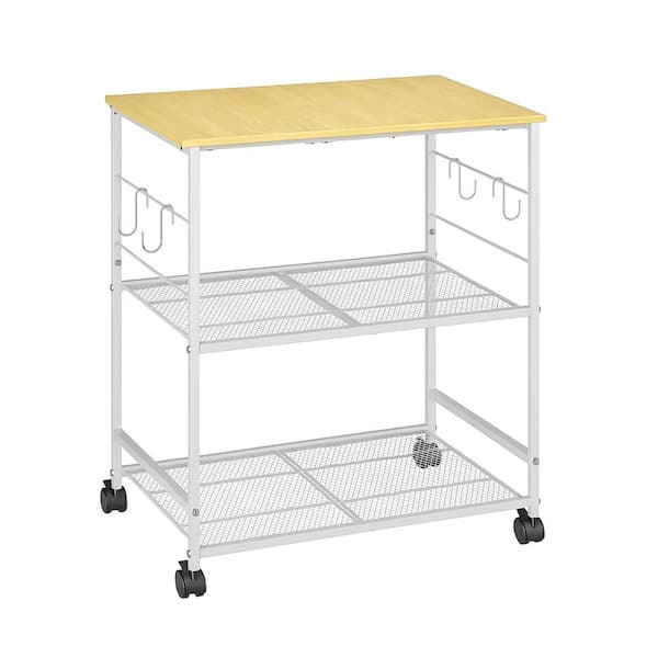 23.62-in W x 15.74-in D x 30-in H Assembled Rolling Kitchen Microwave Cart with Lockable Wheels and Storage, White