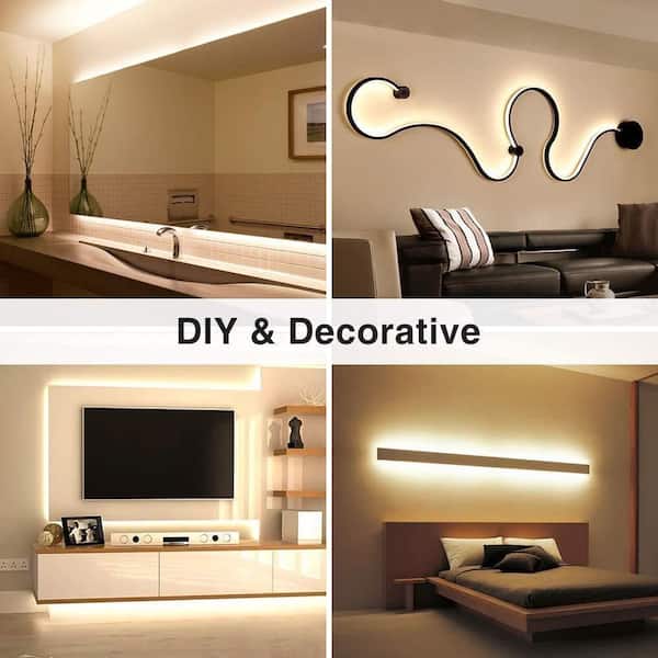 MMEEVT Neon LED Strip Lights 16.4ft/5m 12V 3000K Warm White Neon Light Strip Dimmable Waterproof LED Lights, Neon Lights For Bedroom Kitchen Indoor Outdoor Decoration (Power Adapter Included