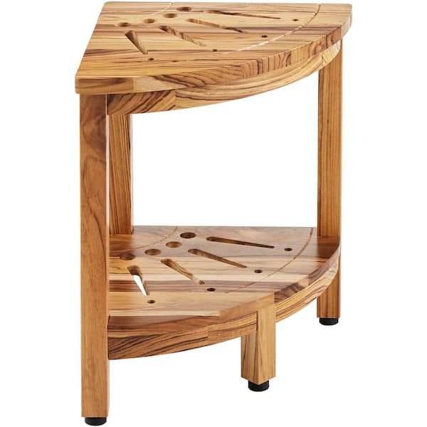 Corner Teak Shower Bench-17 in. Height, 12 in. Radius, 100% Teak Wood, 300 LBS. Non-Electric Waterless Toilet