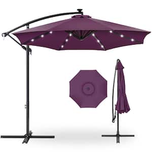 10 ft. Cantilever Solar LED Offset Patio Umbrella with Adjustable Tilt in Amethyst Purple