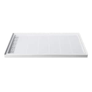 Classic 60 in. L x 32 in. W Alcove Shower Pan Base with Left Drain in White