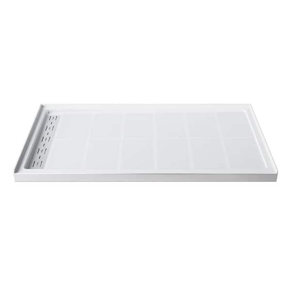 LTMATE Classic 60 in. L x 32 in. W Alcove Shower Pan Base with Left Drain in White