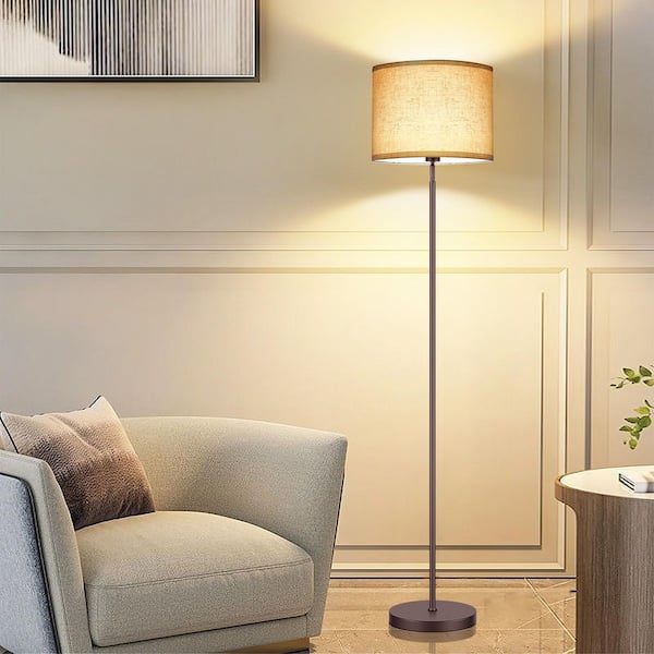 BICIK Modern 63 in. Brown Dimmable Standard Floor Lamp for Living Room with Fabric Shade
