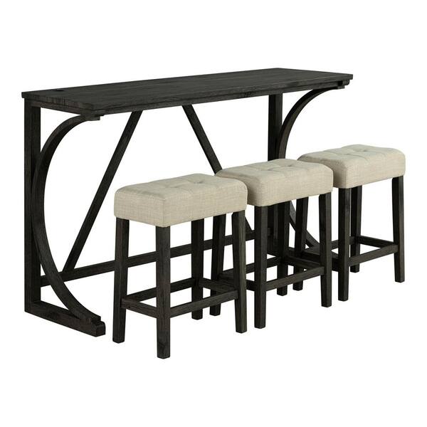 Furniture of America Amme 4-Piece Rectangular Brown Wood Top Dining Room Set with USB Charging Ports (Seats 3)