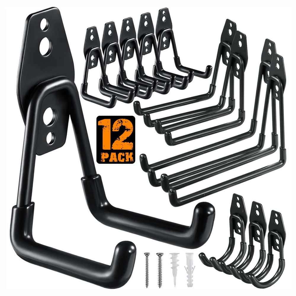 12 Pack Heavy Duty Steel Wall Rack Black Anti-Rust Coated Utility Hooks with Non-Slip PVC for Garage Storage price history on PriceWatchPro