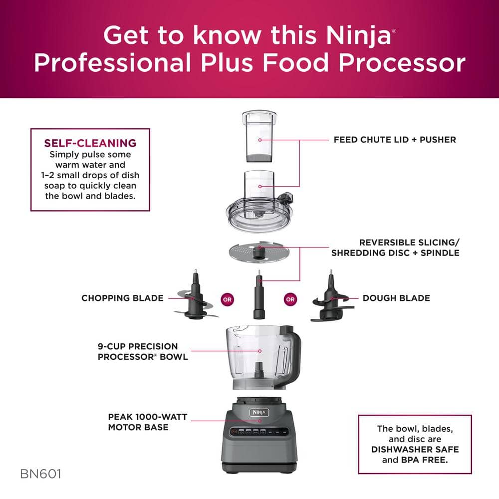 Ninja 9-Cup Silver Food Processor with Variable Speed and Attachments