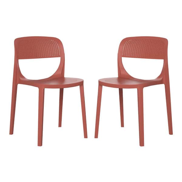 Frond and Form Outdoor Patio Set of 2 Armless Poly Plastic Stackable Dining Chairs, Red