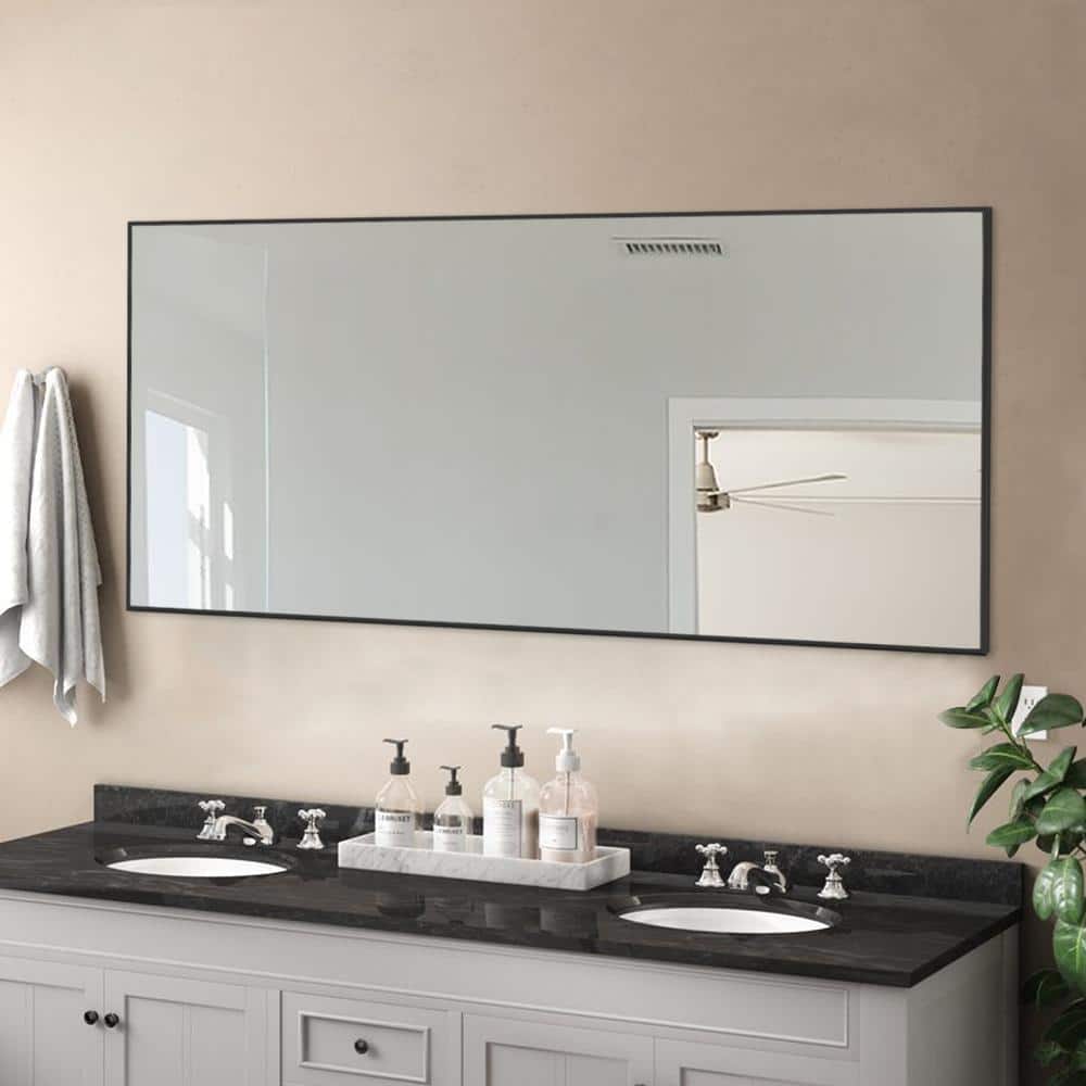 71 in. x 23.6 in. Black Metal Framed Bathroom Single Mirror ...