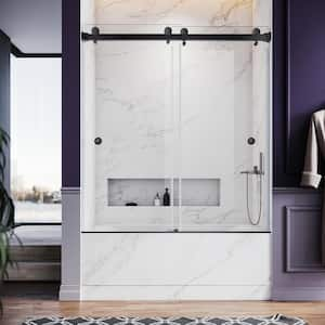 UKD01 61 to 65 in. W x 66 in. H Double Sliding Frameless Bathtub Door in Matte Black W/ EnduroShield 3/8 in. Clear Glass