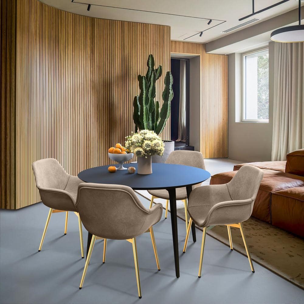 Leisuremod Markley Modern Leather Dining Arm Chair with Gold Metal