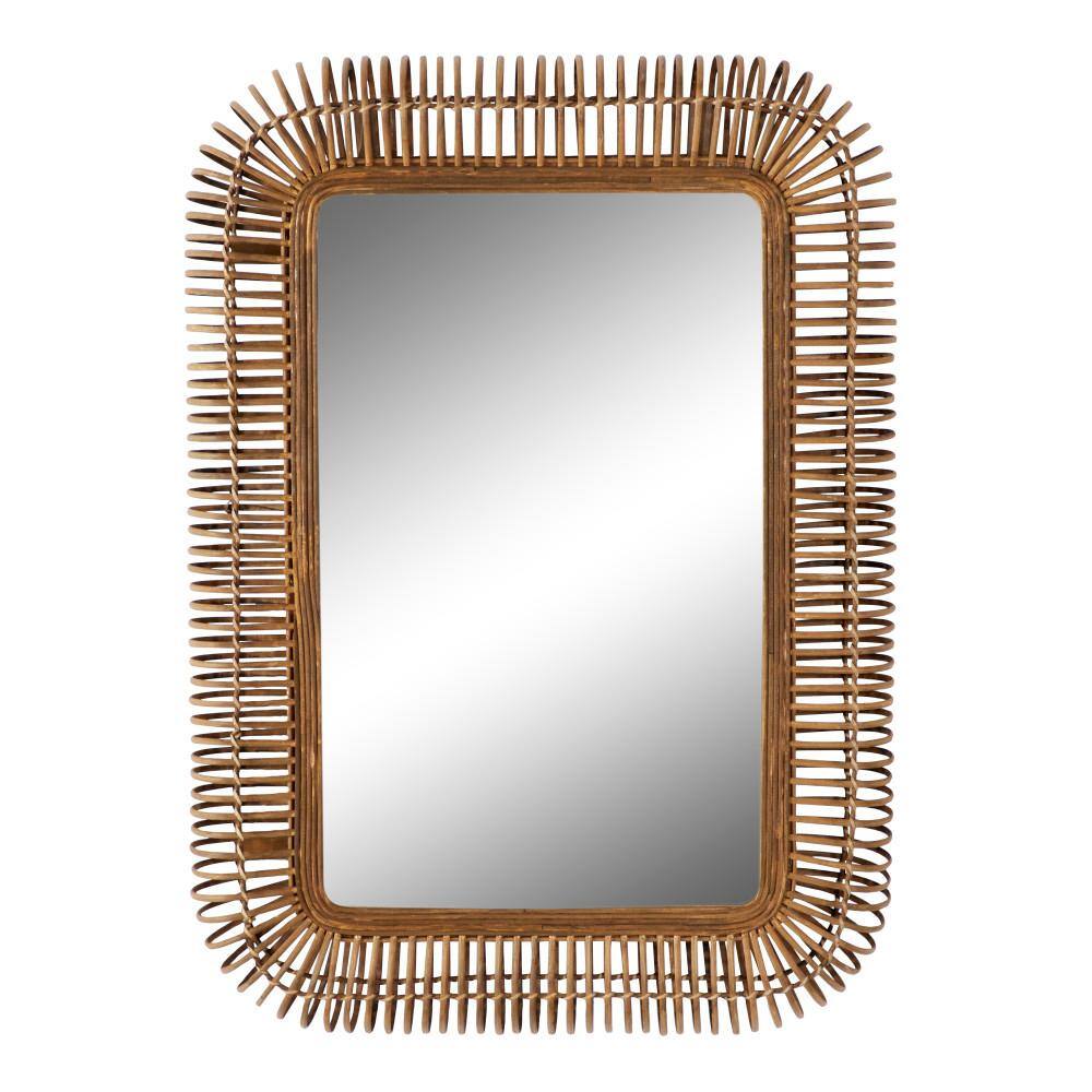 Brown Handmade Woven Rattan Rectangular Full Length Wall Mirror