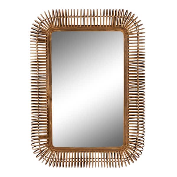 39 in. x 28 in. Handmade Woven Rectangle Framed Brown Wall Mirror