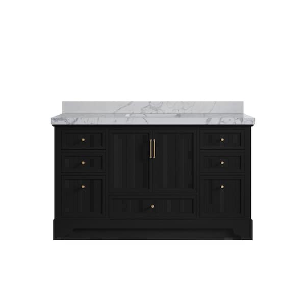 Willow Collections Alys 60 in. W x 22 in. D x 36 in. H Single Sink Bath Vanity in Black with 2 in. Venatino Qt. Top