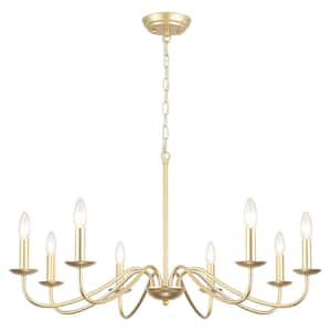 Aretzy 8-Light Gold Dimmable Classic Candle Rustic Linear Farmhouse Chandelier for Kitchen Island with no bulb included
