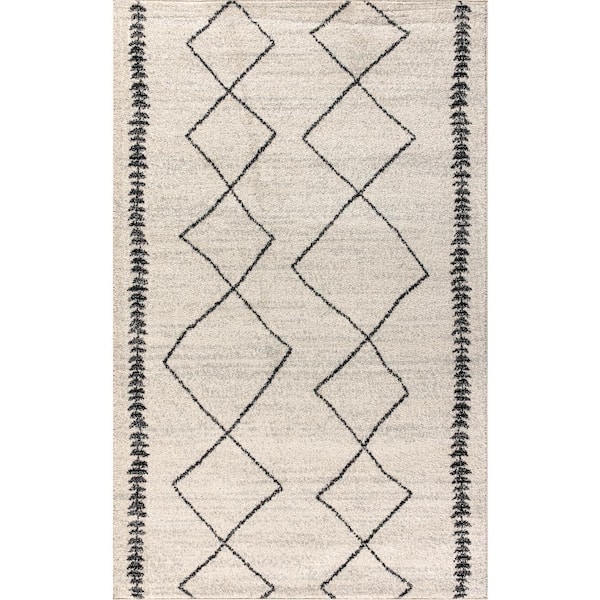 Zaina Moroccan Beni Souk Cream/Black 5 ft. x 8 ft. Area Rug