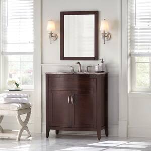 Prado 30 in. W x 19 in. D Bathroom Vanity with Stone Effects Vanity Top in Cold Fusion and Wall Mirror in Chestnut