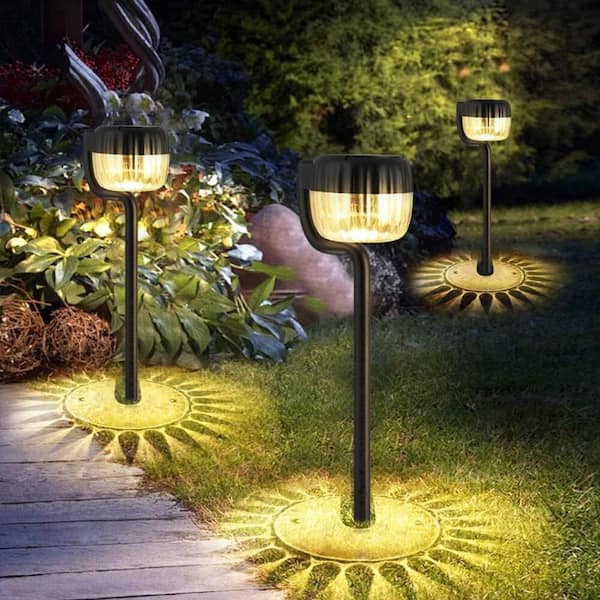 21 in. Black Plastic Solar Powered Landscape Spot Light Garden