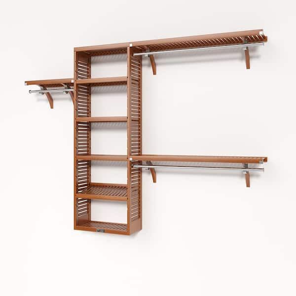 72 in. W - 120 in. W Honey Maple Reach in Closet 12 Ion. Shelf Wood Closet System