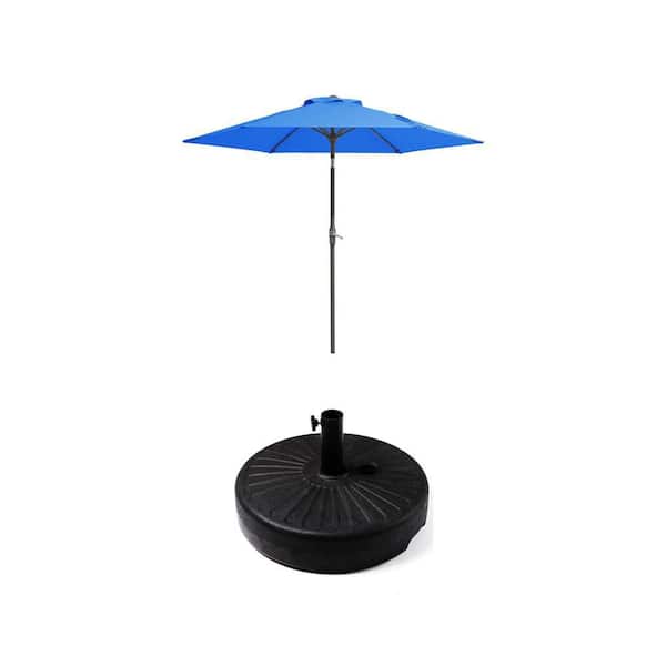 7.  5 ft. Steel Blue Market Patio Umbrella with Tilt Crank and 50 lbs. Black Resin Base
