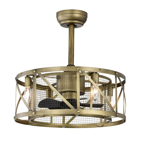 MODERN HABITAT AuroraBreeze Blade Span 20 in. Indoor Gold Caged Ceiling Fan with No Bulbs Included and Remote Control