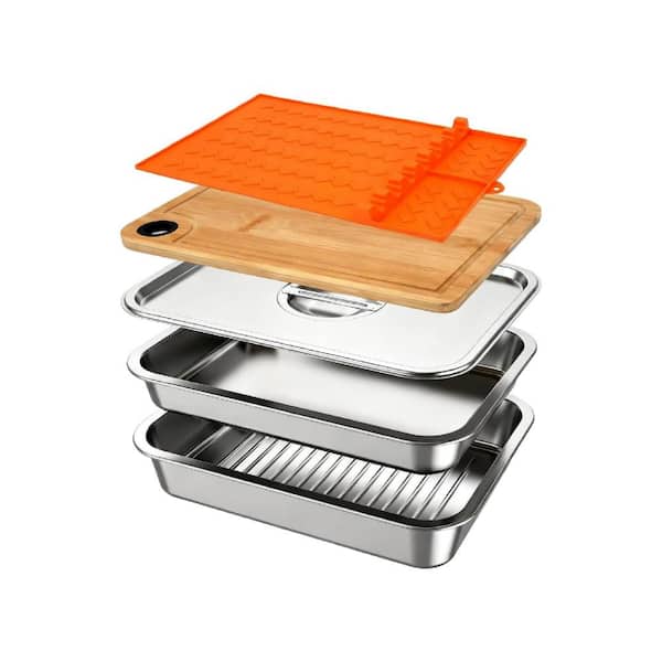 12 in. H 5 Pcs Stainless Silver Steel Grill Cookware for Camping Trips
